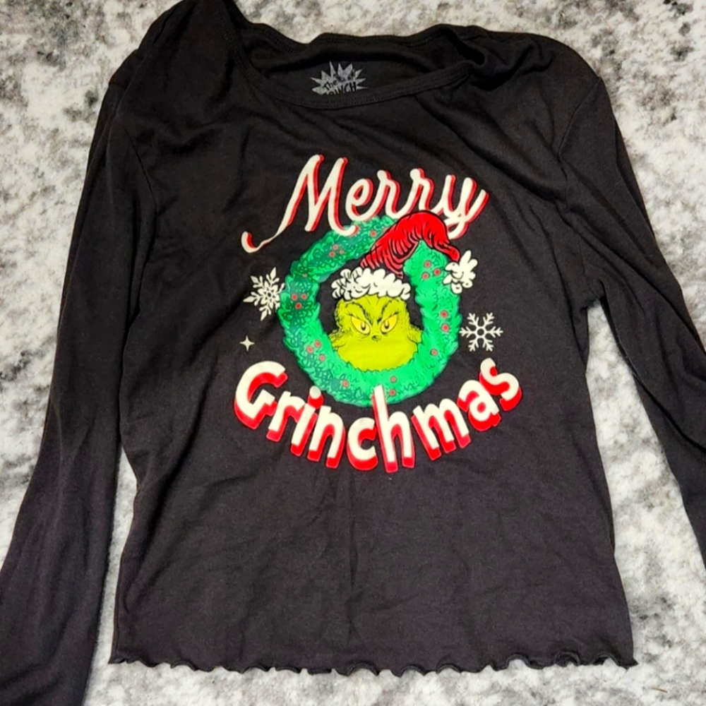 Festive Grinch dark grey long sleeve shirt size L